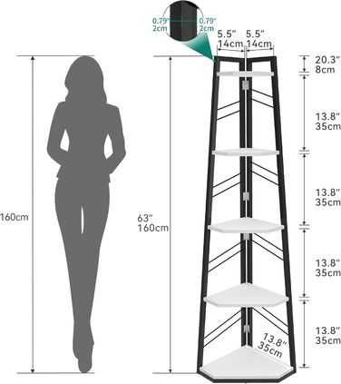 Рівнева кутова книжкова полиця - промислова окремостояча книжкова полиця з драбиною, сучасна відкрита дерев&39яна полиця для вітальні, коридору, домашнього офісу, біла, 5-
