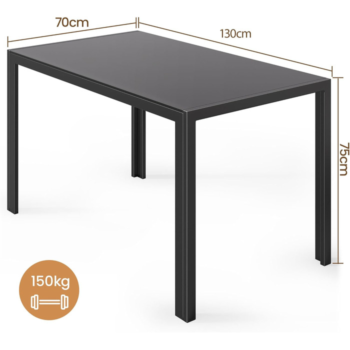 Обідній стіл Bealife із загартованого скла, 130x70x75 см, сучасний кухонний стіл з металевим каркасом, стійкий до подряпин та жаростійкість для кухні, вітальні, їдальні або кавового куточка, домашнього офісу (чорний, 130*70*75) Чорний 130*70*75