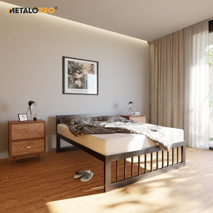Металеве ліжко 120x200 см Вантажопідйомність до 1000 кг та складання &lt10 хв Міцний каркас ліжка з місцем для зберігання 37 см, без скрипу, чорного кольору Вертикальне 120x200 см