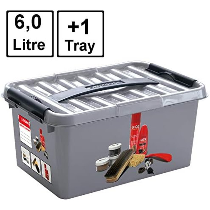 Скринька для догляду за взуттям 1 вкладиш - 6 літрів - 30 x 20 x 14 см - сірий/чорний