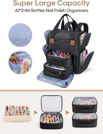 Сумка для зберігання лаку для нігтів Deciniee Велика сумка-органайзер для 84 пляшечок лаку для нігтів та лампи для нігтів - Двошаровий футляр для дизайну нігтів для жінок та дівчат