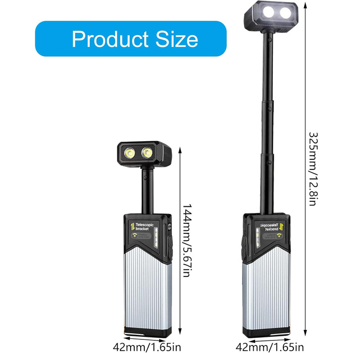 Портативні телескопічні ліхтарі, 500 лм, висока яскравість, обертання на 180, IP44, 5 для екстрених випадків у поході, портативний телескопічний робочий ліхтар, 2