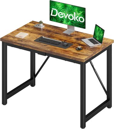Письмовий стіл Devoko 100x50x75 см Невеликий комп&39ютерний стіл з регульованими ніжками та гачками Вантажопідйомність 60 кг, водонепроникний Для домашнього офісу та кабінету Вінтажний коричневий 100 x 50 x 75 см