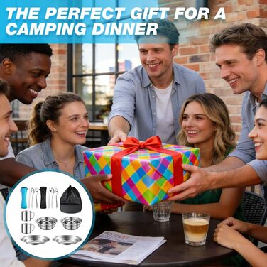 Набір посуду для кемпінгу, 15 предметів, нержавіюча сталь тарілки, миски, чашки, виделки, ложки та чохол для зберігання. Посуд з нержавіючої сталі для кемпінгу, походів та пікніків