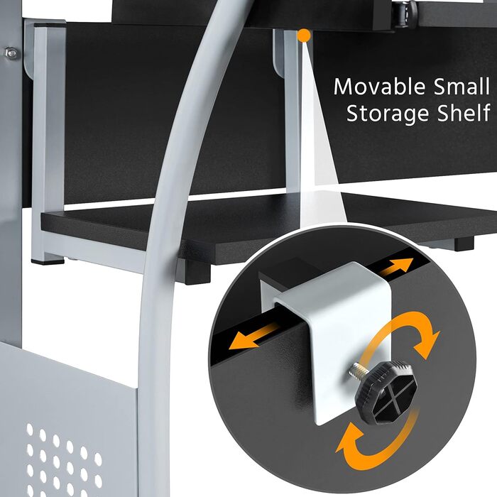 Стіл Yaheetech з полицею для принтера комп'ютерний стіл чорний Стіл для ПК на 4 коліщатках 80 x 50 x 132 см