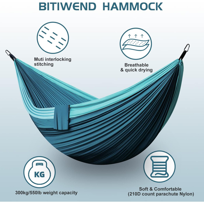 Відкритий гамак двомісний BITIWEND 300 x 200 см ультралегкий портативний вантажопідйомністю до 300 кг синій
