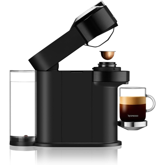 Кавова капсульна машина преміум-класу Nespresso Krups XN9108 Vertuo Next Резервуар для води 1,1 л Розпізнавання капсул за штрих-кодом 6 розмірів чашок Функція вимкнення живлення 54 переробленого пластику Чорний