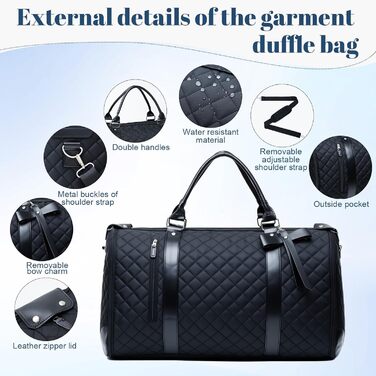 Дорожня сумка GARPROVM Suit Bag для жінок, трансформована сумка для одягу 3 в 1 з дизайном 2 мішків та знімною ручною поклажею, водонепроникна сумка для одягу на вихідні для подорожей без складок (чорна)