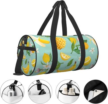 Чоловіча дорожня сумка, дизайн фрукти (лимон, банан, ананас), для коротких поїздок та на вихідні