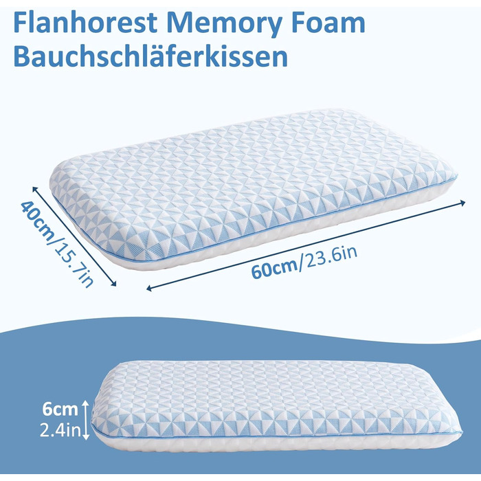 Ультратонка плоска подушка з піни з ефектом пам&39яті - Охолоджувальна подушка для сну на животі зі знімним чохлом, який можна прати, подушка для підтримки шиї для сну на спині та животі, 40x60x6 см Синьо-білий колір 40x60x6 см