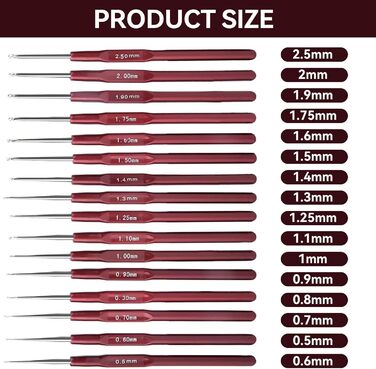 Набір гачків для вязання 16 шт., маленький ергономічний наконечник від 0,5 мм до 2,5 мм Гачки для вязання гачком Сталеві гачки для вязання Голки Маркери для вязання гачком для початківців Пряжа та нитки