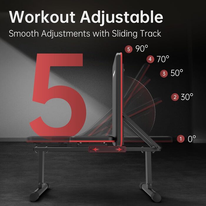 Силова лава PASYOU, плоска лава, регульована, вертикальна під кутом 90, вправи на похилій та плоскій лаві, регулювання у 5 напрямках, силова лава для дому або спортзалу, вантажопідйомність 300 кг