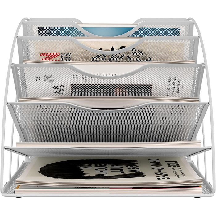 Металевий офісний органайзер EasyPAG з 6 відділеннями у формі віяла A4, тримач для документів, лоток для файлів, тримач для журналів, лоток для листів, органайзер для паперових журналів, білий