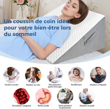 Клиноподібна подушка для ліжка, трикутна подушка, ергономічна, виготовлена з піни з ефектом пам&39яті, від апное сну, кутова подушка, хропіння, вдихання кислоти (біла)