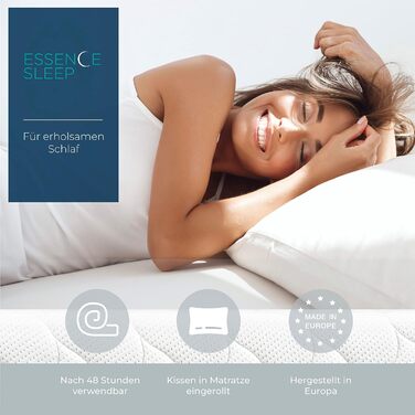 Ортопедичний матрац 90x200 см, рівень жорсткості 3 - висота 20 см, 3 шари - сертифікований Oeko-Tex матрац, що згортається в рулон, з 1 подушкою з піни з ефектом пам&39яті - матрац з піни, вироблений у Європі компанією DAXO, 90 x 200 см, висота 20 см.