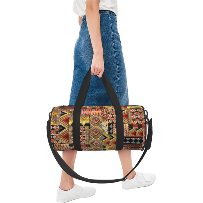 Спортивна сумка, дорожня сумка, з африканським текстилем, візерунок печворк, сумка для подорожей на вихідні, чорна, універсальний розмір, сумка для подорожей