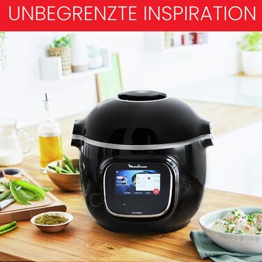 Інтелектуальна мультиварка-скороварка Moulinex Cookeo Touch Wifi (6 л) з сенсорним екраном, 250 вбудованими рецептами та формою для випічки 18 см, чорна (YY5297FB)