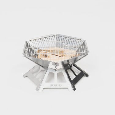 Чаша для вогню з нержавіючої сталі з решіткою для гриля - Восьмикутна чаша для вогню для гриля на свіжому повітрі та кемпінгу, невелика чаша для вогню з екраном для іскри, міні-бочка для вогню та кошик для вогню для саду та багаття (Fire)