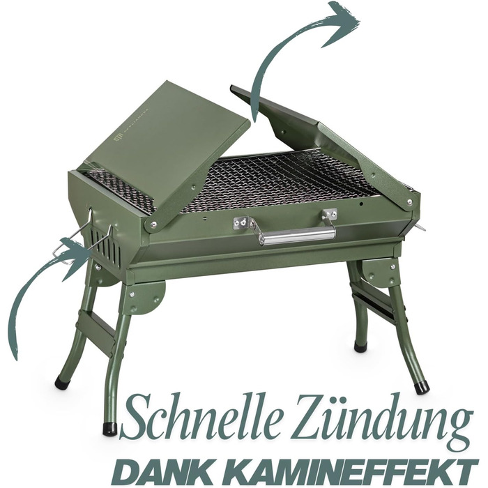 Портативний кемпінговий гриль, складний вугільний гриль, настільний вугільний гриль для подорожей 45x31 см, настільний кемпінговий гриль для приготування їжі на свіжому повітрі, кемпінгу та пікніків (армійський зелений)