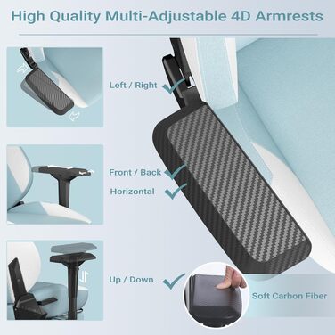 Геймерське крісло світло-блакитного кольору для підлітків з підставкою для ніг, підголівником та поперековою опорою Ергономічне офісне крісло з регулюванням висоти