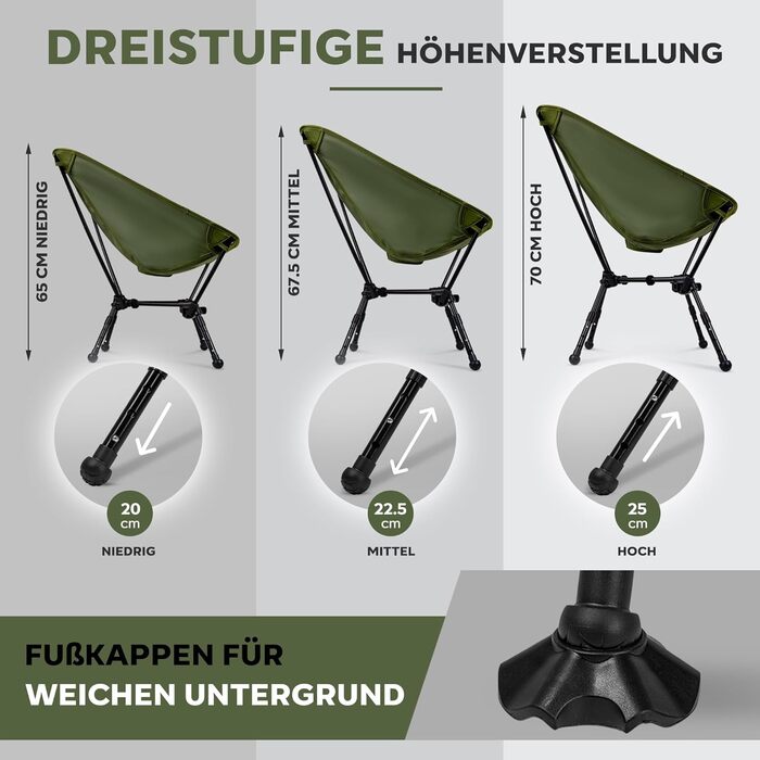 Складане крісло для кемпінгу, легке, регульоване по висоті Невеликий розмір упаковки Складане крісло для кемпінгу Ультралегке крісло для риболовлі Пляжне крісло на ніжках Зелене