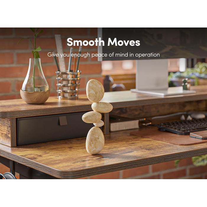 Електричний стіл FEZIBO з регульованою висотою та подвійною шухлядою, 120 x 60 см, офісний стіл з відділенням для зберігання, комп&39ютерна робоча станція з функцією сидячи/стоячи, коричневий, 120 60 см, коричневий