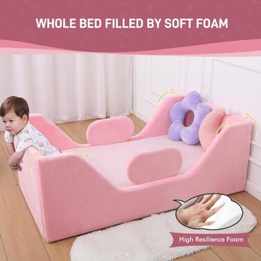 Дитяче ліжечко, дитяче ліжко для дітей з додатковою безпекою та широким каркасом стандартного розміру для малюків із сертифікованою тканиною (яскраво-рожевий)