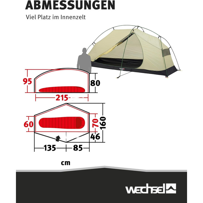 Трекінговий намет Wechsel Exogen 1/2 I Легкий намет для 1 особи / 2 осіб I Ультралегкий намет I Компактний, швидко встановлюється та портативний I Намет для кемпінгу, походів та перевезення велосипедів 1 ОСІБ.