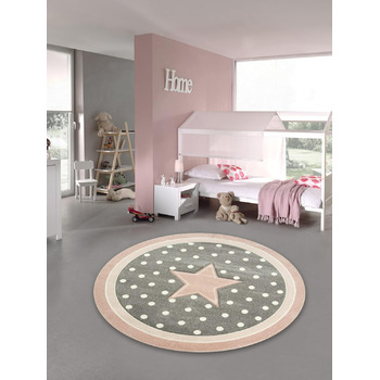 Дитячий килимок Play rug Дитячий килимок круглий із зіркою в рожево-сіро-білому кольорі Розмір 160 см Круглий