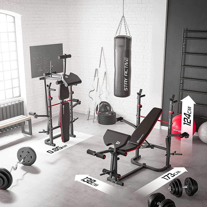 Силова лава Hop-Sport, багатофункціональна складна тренувальна лава зі стійкою для штанги, накладкою для гри в стилі &quotметелик&quot та згинання рук, для силових тренувань вдома, максимальне навантаження 250 кг