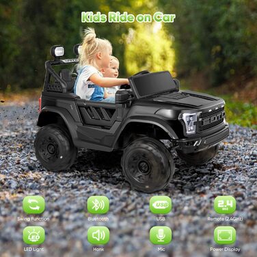 Електромобіль для дітей, 2-місний дитячий електромобіль з пультом дистанційного керування 2,4 ГГц та світлодіодним світлом і музик