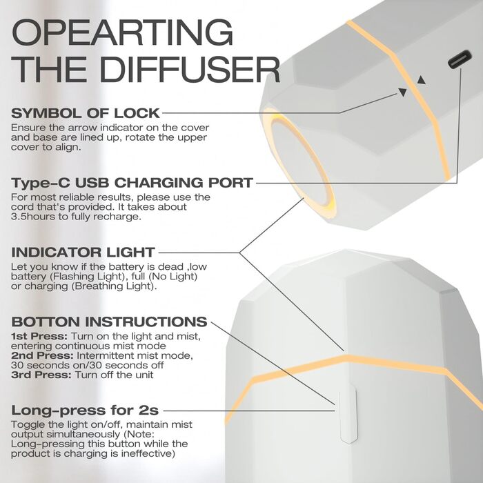 Аромадифузор SALKING, невеликий бездротовий акумуляторний дифузор для ефірних олій, портативний бездротовий ароматерапевтичний дифузор з акумулятором, автоматичним відключенням для домашнього офісу в автомобілі або йоги