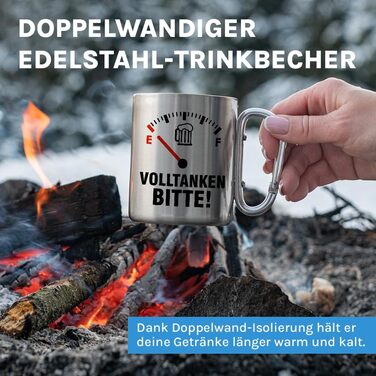 Долийте, будь ласка Чашка з нержавіючої сталі з карабіном Ідея подарунка 330 мл Чашка Для кемпінгу Ключки Сріблястий без кришки