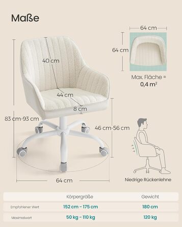 Офісний стілець SONGMICS, обертовий, шерпа та штучна шкіра, пінопластова оббивка, регульована висота, для домашнього офісу, бару, капучино бежевий-хмарно білий OBG012W01 Капучино бежевий хмарно білий шерпа тканина ПУ
