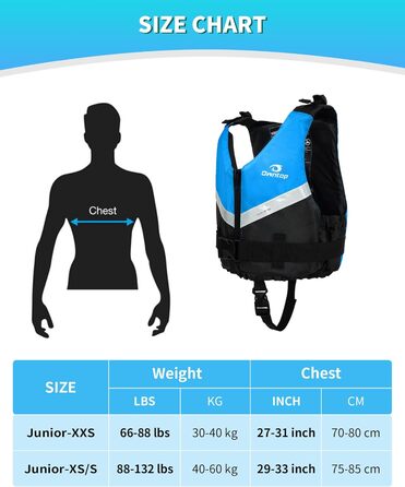 Плавальний жилет Owntop для підлітків та дітей, легкий унісекс-плавець, регульований плавучий жилет зі зручним ремінцем у промежині для каякінгу, риболовлі, тренувань з плавання та всіх водних видів спорту. Синій, дитячий, розмір XXS (30-40 кг, 70-80 см)