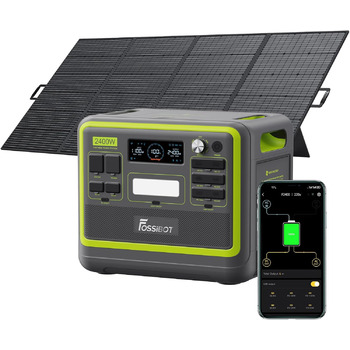 Портативна електростанція FOSSiBOT F2400 2048 Втгод LiFePO4 із сонячною панеллю 420 Вт, 3 виходи змінного струму 2400 Вт (пік 4800 Вт), сонячний генератор, 230 В змінного/постійного струму/USB C/QC3.0, мобільний генератор для кемпінгу на свіжому повітрі F