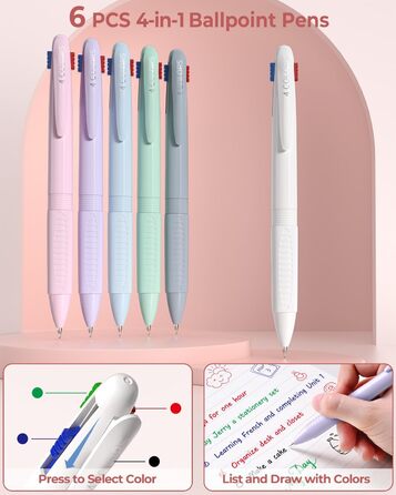 Набір шкільного приладдя Four Candies, 56 шт., естетичне, з пеналом, 6 кольорових кулькових ручок, 12 пастельних маркерів, 5 гелевих ручок з чорним чорнилом, 9 механічних олівців 0,5-2,0 мм (рожевих)