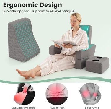 Подушка для читання LIFEZEAL для ліжка та дивана, подушка для книги з підставкою, подушка для спини та сумка для зберігання, письмовий стіл з підлокітниками, ігрова подушка для читання, роботи та гри