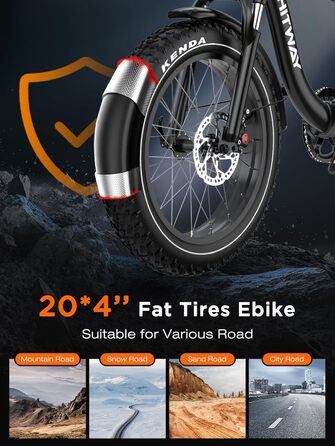 Електровелосипед HITWAY BK6S Plus з акумулятором 48 В 25 Аг та запасом ходу 90-200 км, міський електровелосипед з 20-дюймовими товстими шинами та подвійним кошиком для багажу, двигуном 250 Вт, 25 км/год, 7 швидкостей, чорний