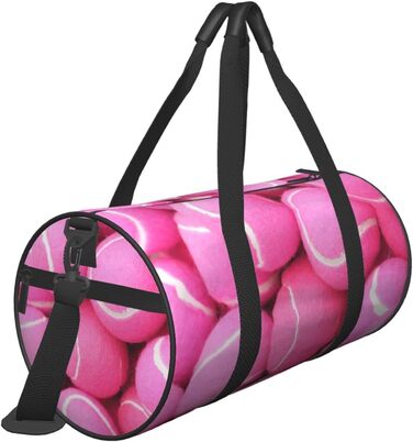 Сумка-дорожня з тенісними м'ячами, з принтом, кругла, великої місткості, для походів, відпустки, ділових поїздок та іншого, світло-рожеві тенісні м'ячі, універсальний розмір