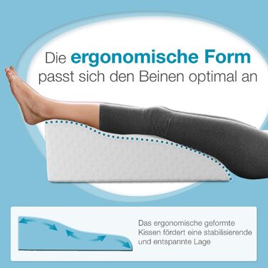 Подушка для підняття ніг ELONEO з піни з ефектом пам&39яті, подушка для ніг для полегшення, позиціонуюча подушка зі знімним чохлом, 65x40x20 см, білий середньо-білий