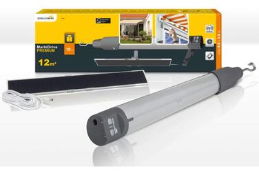 Преміальний радіокерований двигун для маркіз з акумулятором, 10 Н, макс. площа 12 м, легко дообладнається сонячною панеллю, вкл. блок живлення та настінне кріплення (одинарний), 20264