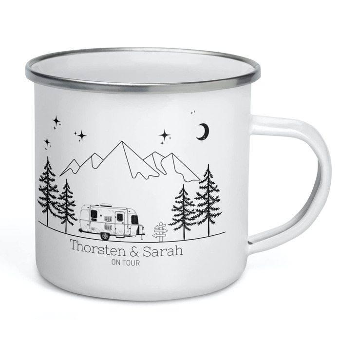 Емальована кружка, ретро-стиль, кемпінговий посуд для каравану/кемперу, персоналізована кемпінгова кружка з назвою, кавова кружка, аксесуар для автофургона/кемперу, кружка з нержавіючої сталі, подарунок для кемперів