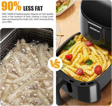 Аерофритюрниця Aigostar Hayden X 4 л, 9 програм аерофритюрниці 1500 Вт, світлодіодний сенсорний екран, таймер на 60 хвилин, інтелектуальне попереднє нагрівання, функція попереднього нагрівання та нагадування про струс, безмасляна фритюрниця, без бісфенолу