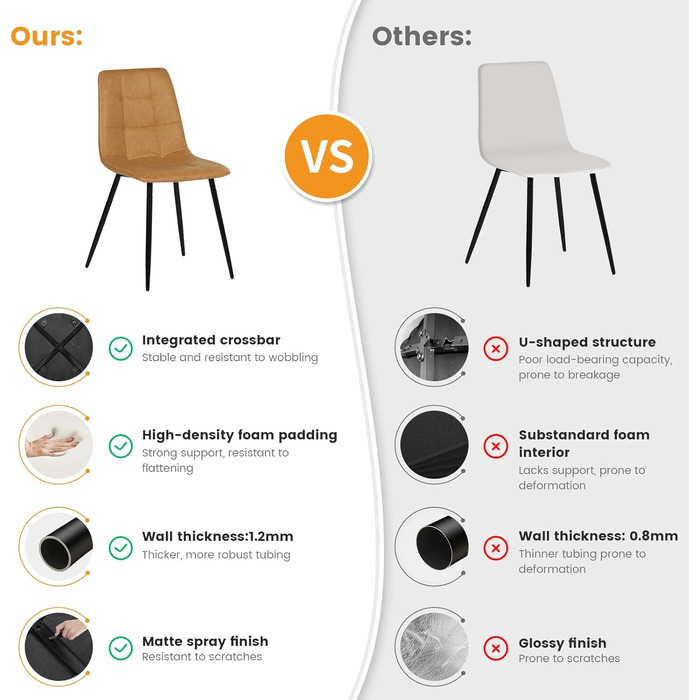 Обідні стільці EGGREE, комплект з 4 шт. , штучна шкіра, сучасний дизайн, м&39які, кухонні стільці, їдальня, вітальня, спальня, металеві ніжки, вантажопідйомність 150 кг, коричневий