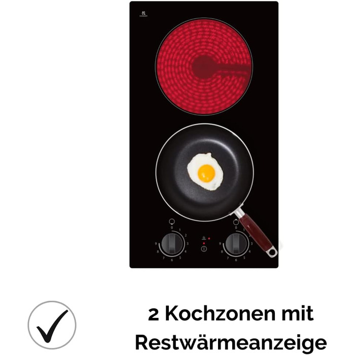 Склокерамічна подвійна конфорка Calor EBK2 DK 9 рівнів потужності 2900 Вт Індикатор залишкового тепла Штепсельні вилки Schuko Низька монтажна глибина 5 см Безкаркасні