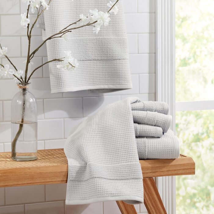 Набір вафельних рушників Aire & Raine з 100 бавовни, 6 предметів світлі вафельні рушники для ванних кімнат, двосторонні до м'якої
