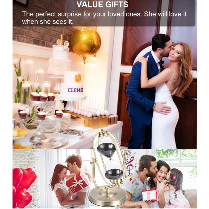 Пісочний годинник SuLiao для Uten, Поворотний на 720, Старовинний білий пісочний годинник, Вінтажний пісочний годинник 1 Hora Reloj de Arena, Великий метал, Пісочний годинник, Офіс, Письмовий стіл, Дім, Весільне оформлення (Чорний, 60 хв)