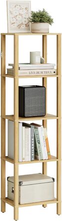 Книжкова полиця, вузька полиця з 5 полицями, кухонна полиця з відкритими полицями, 38 см x 27 см x 136 см, окремостояча полиця для вітальні, офісу, кабінету, дуб, 5 полиць