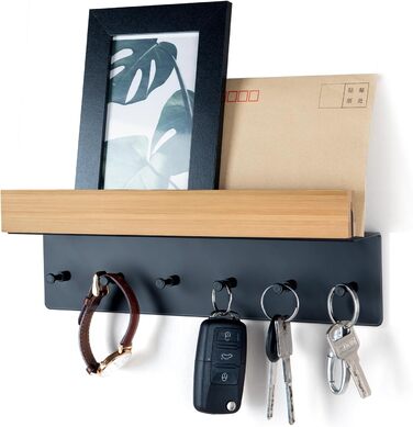 Дерев'яна ключниця з полицею, ключниця, ключниця на 6 гачків, настінна ключниця для передпокою, коридору, кухні